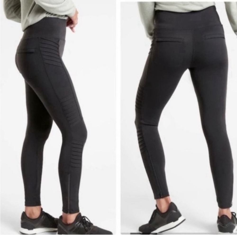 Athleta Black Delancey High Rise Moto Tight Women's Size XSP.